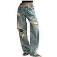 thumbnail image 1 of Low Rise Jeans for Women Ripped Distressed Denim Pants Wide Leg Loose Fit Boyfriend Jeans Vintage Y2K Streetwear, 1 of 5