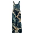 thumbnail image 7 of Women's Floral Print Sleeveless Overalls Loose Wide Leg Cotton Linen Jumpsuit with Pockets Green 2XL, 7 of 7