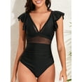 thumbnail image 4 of Yunliwuli Women Monokini Swimsuit Summer Sheer Mesh Patchwork Backless Ruffles Tankini Swimwear for Beachwear Bathing Suits, 4 of 10