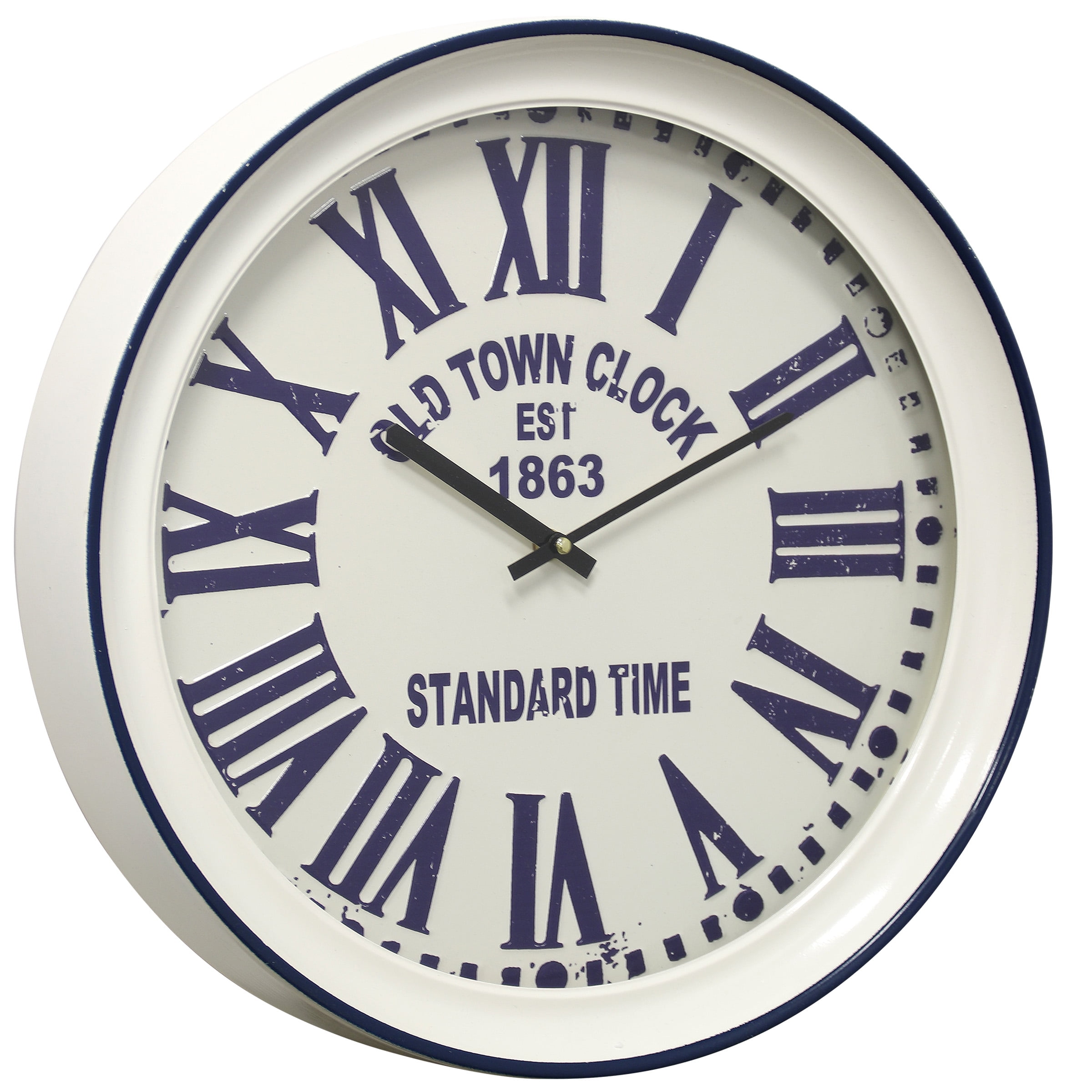 SemiGloss White and Blue Round Old Town Wall Clock with Roman