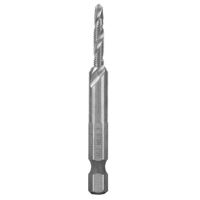 Broca para macho de roscar con vástago hexagonal, HSS, plateada, de 6,35mm, con orificio pasante, para extracción de viruta interior, 15mm(M4)