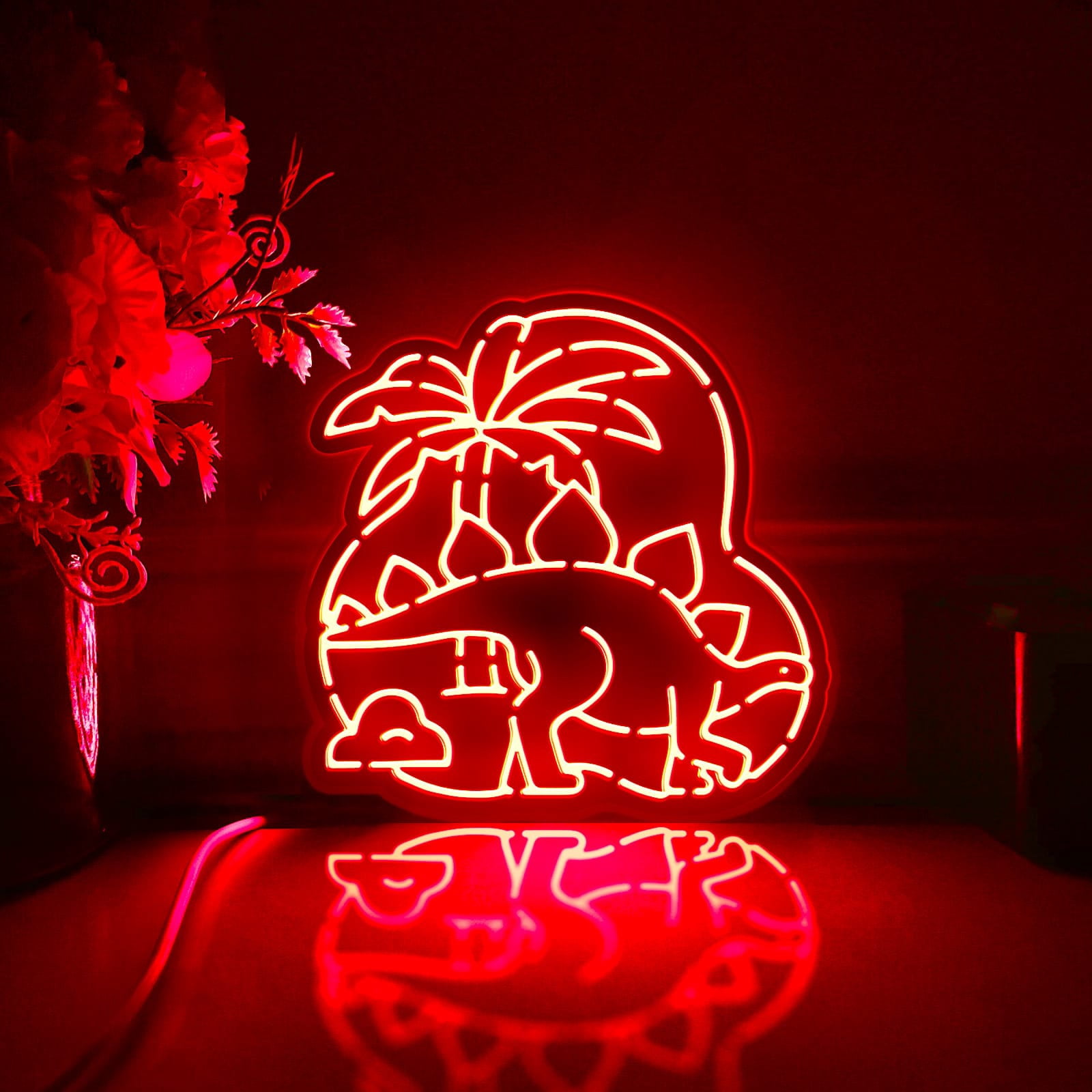 Dinosaur Led Light Box, Dimmable Neon-Like Light Signs USB Power for Wall Decor Bedroom Decoration, Color Flow Effect (WxH) 16"x16"