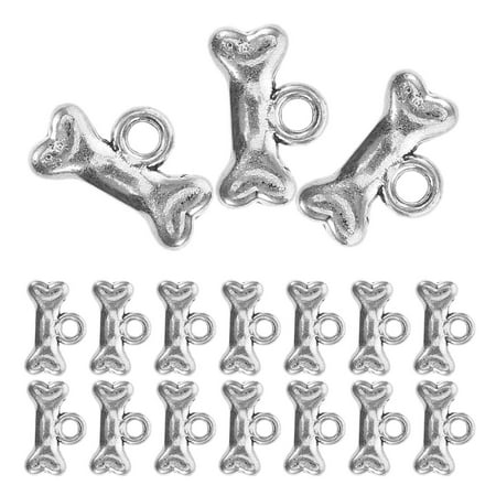 WORGEOUS 40pcs Antique Silver Tiny Pet Dog Bone Charms Tibetan Metal Doggy Puppy Treat Bone Pendant for Earring Bracelet Necklace Jewelry Making Accessories Crafts