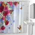 thumbnail image 2 of Pink Red Rose Shower Curtain, White Blue Flowers Butterflies Modern Abstract Waterproof Shower Curtain Set with 12 Hooks Lightweight Bath Curtains Fabric Bathroom Decor 72x72 Inches, 2 of 9