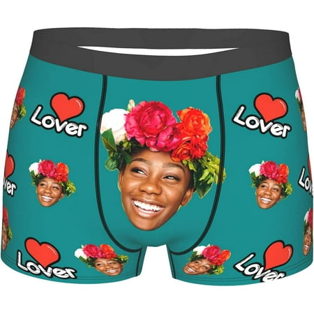 

Personalised Boxer for Men with Face Photo Custom Funny Under Shorts Underpants with Lips Pattern for Husband S