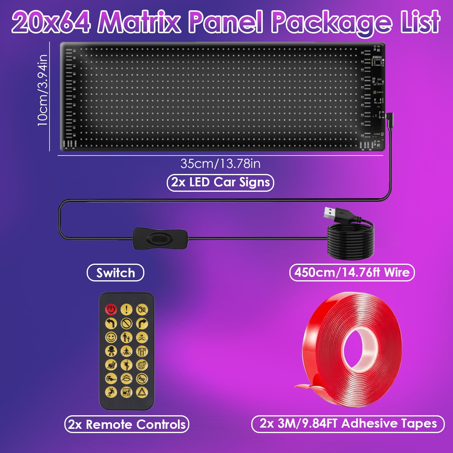 Moclever 2Pack 16x96 LED Matrix Panel for Car, Ultra-thin
