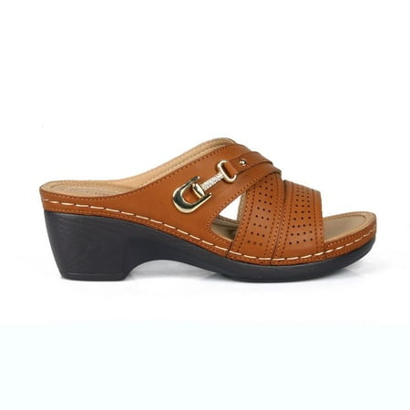 Comfeite Qatar-01 Crisscross Women's Comfort Sandals in Camel