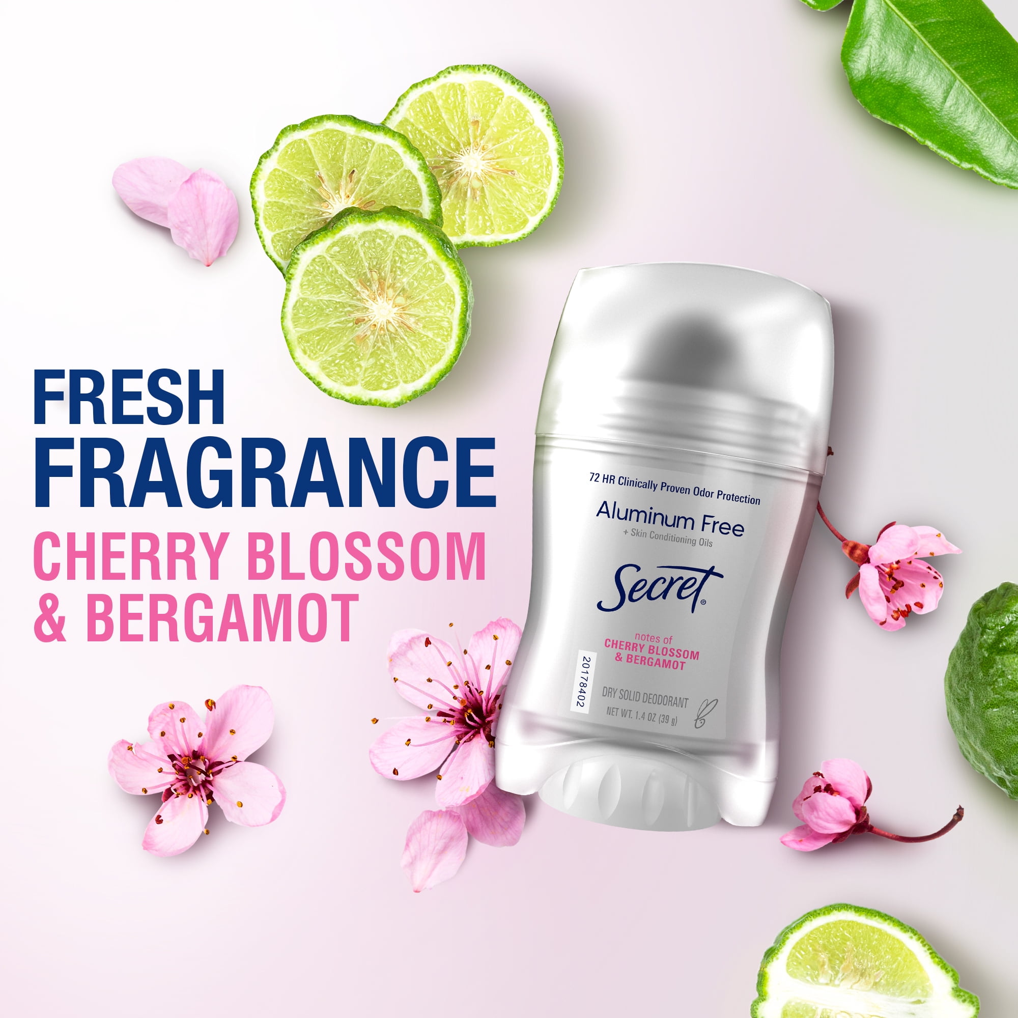 Secret Clinically Proven Aluminum Free Deodorant Stick for Women, Cherry Blossom & Bergamot 2.4oz