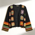 thumbnail image 7 of Otvok Granny Square Hollow Knit Cardigan, Ladies Floral Crochet Open Front Long Sleeve Cropped Boho Casual Outerwear, 7 of 7