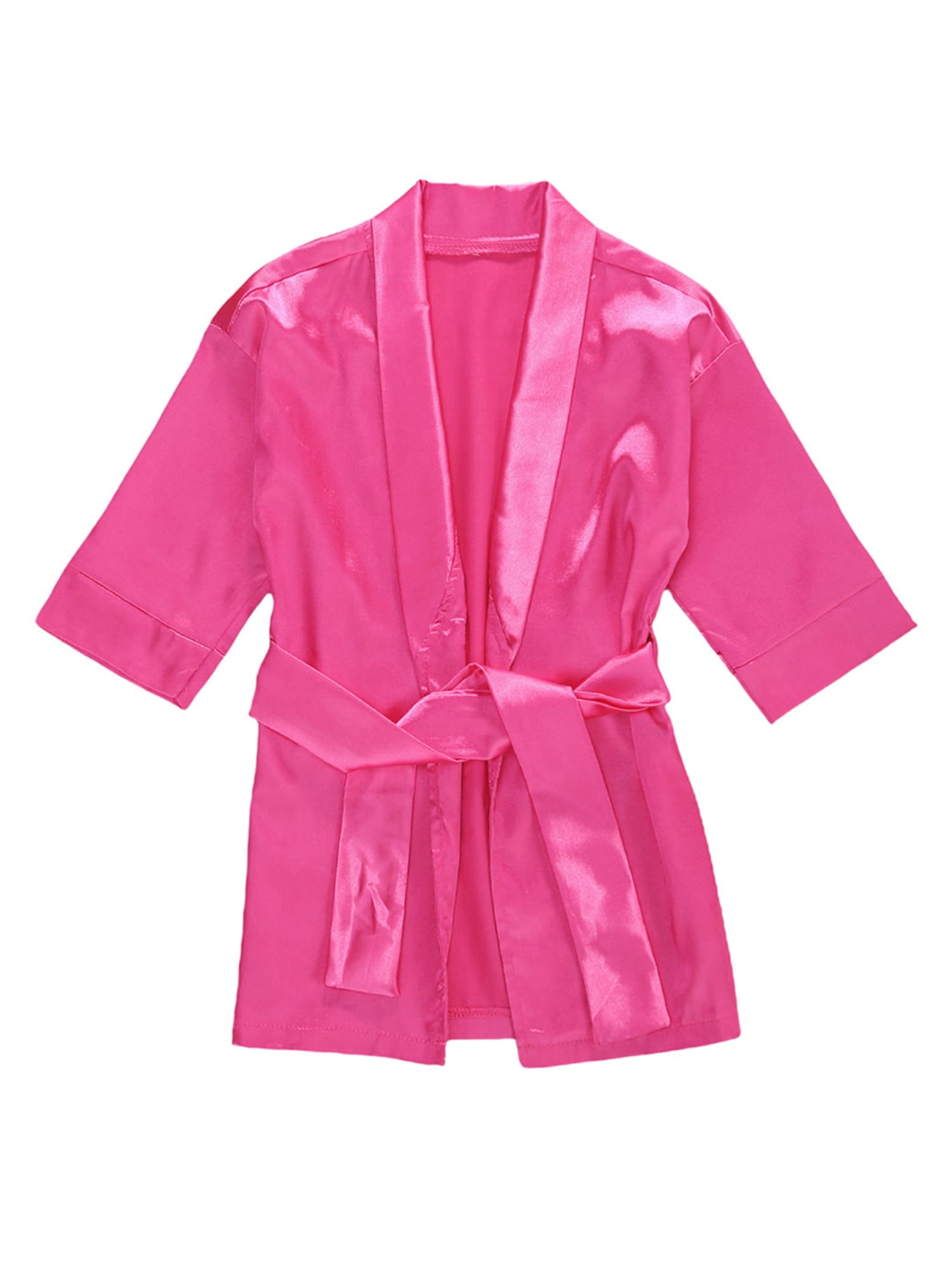 Baby Girl Silk Satin Gown Sleepwear Plain Kimono Robe Toddler Kids Nightwear Outfit 