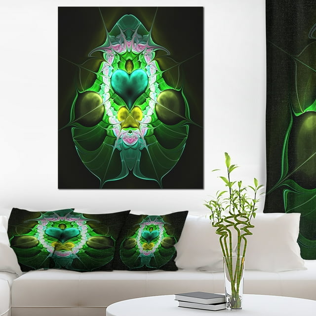 Large Symmetrical Fractal Heart Green - Abstract Art on Canvas