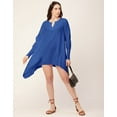 thumbnail image 5 of Moomaya Womens Solid Flared Dress Viscose Rayon Smocked Sleeves V Neck Summer Dress, 5 of 7