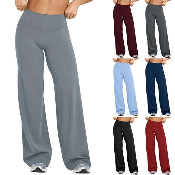 HKYNLAG Women Wide Leg Leggings Bottoms High Waist Gym Workout Leggings Stretch Casual Straight Leg Yoga Pants Black XL