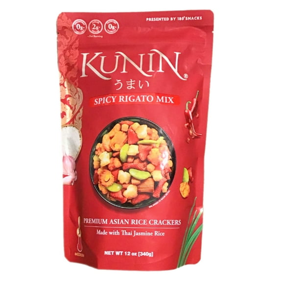 KUNIN SPICY RIGATO MIX PREMIUM ASIAN RICE CRACKERS 10 VARIETIES INSIDE 12 OZ 340 G VALUE PACK