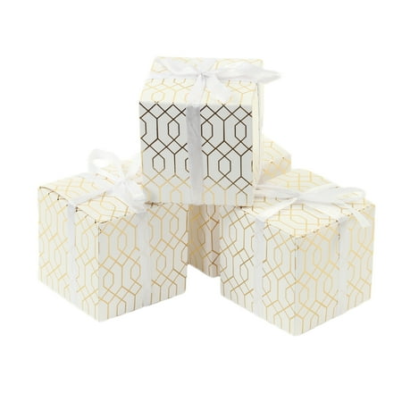 - Koyal Wholesale Gift Favor Box Gold Foil, Geometric Hexagon Pattern Favor Box with Ribbon, in Bulk 25-Pack