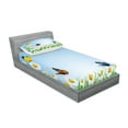 thumbnail image 2 of Ambesonne Colorful Fitted Sheet & Pillow Sham Set, Daisy with Butterflies, Twinxl, Multicolor, 2 of 2