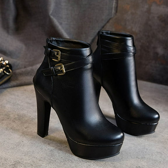 Raindrops 1 Pair Of Women Ankle Boots In Black With A Square Toe For Autumn And Winter