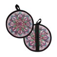 thumbnail image 2 of ZIATUBLES 2 Pieces Pot Holders Oven Mitts 2-in-1 Heat Resistant Hot Mats with Breathable Cotton-Like Liner Non-Slip Quilted Liner Trivets Kitchen 8 Inch Round Decor, Tribal Ethnic Flower, 2 of 7