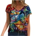 thumbnail image 2 of CEHVOM Mode Femme Col en V Été Manches Courtes Hauts à Imprimés Papillons T-Shirt Ample, 2 of 5