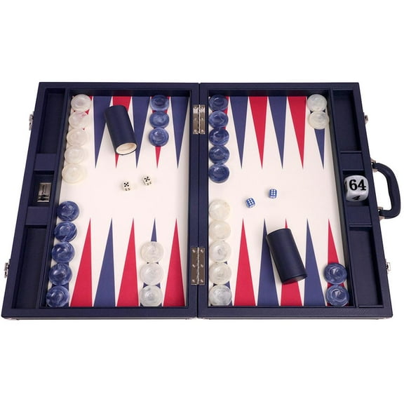 Wycliffe Brothers 21-inch Tournament Backgammon Set - Blue Case with Vanilla Field - Masters Edition