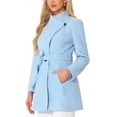 thumbnail image 5 of INSPIRE CHIC Women's Classic Stand Collar Long Sleeve Winter Belted Long Coat XS Light Blue, 5 of 9