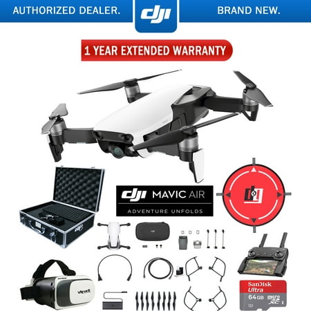DJI Mavic Air (Arctic White) Drone Combo 4K Wi-Fi Quadcopter with Remote Controller Deluxe Fly Bundle with Hard Case VR Goggles Landing Pad 64GB microSDXC Card and 1 Year Warranty