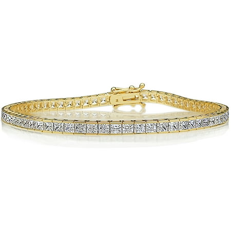 Channel Set Bracelet - Women's 14K Gold 2.5mm Princess CZ Channel Set Tennis Bracelet (Available Size 7, 7.25, 7.5 Inches)