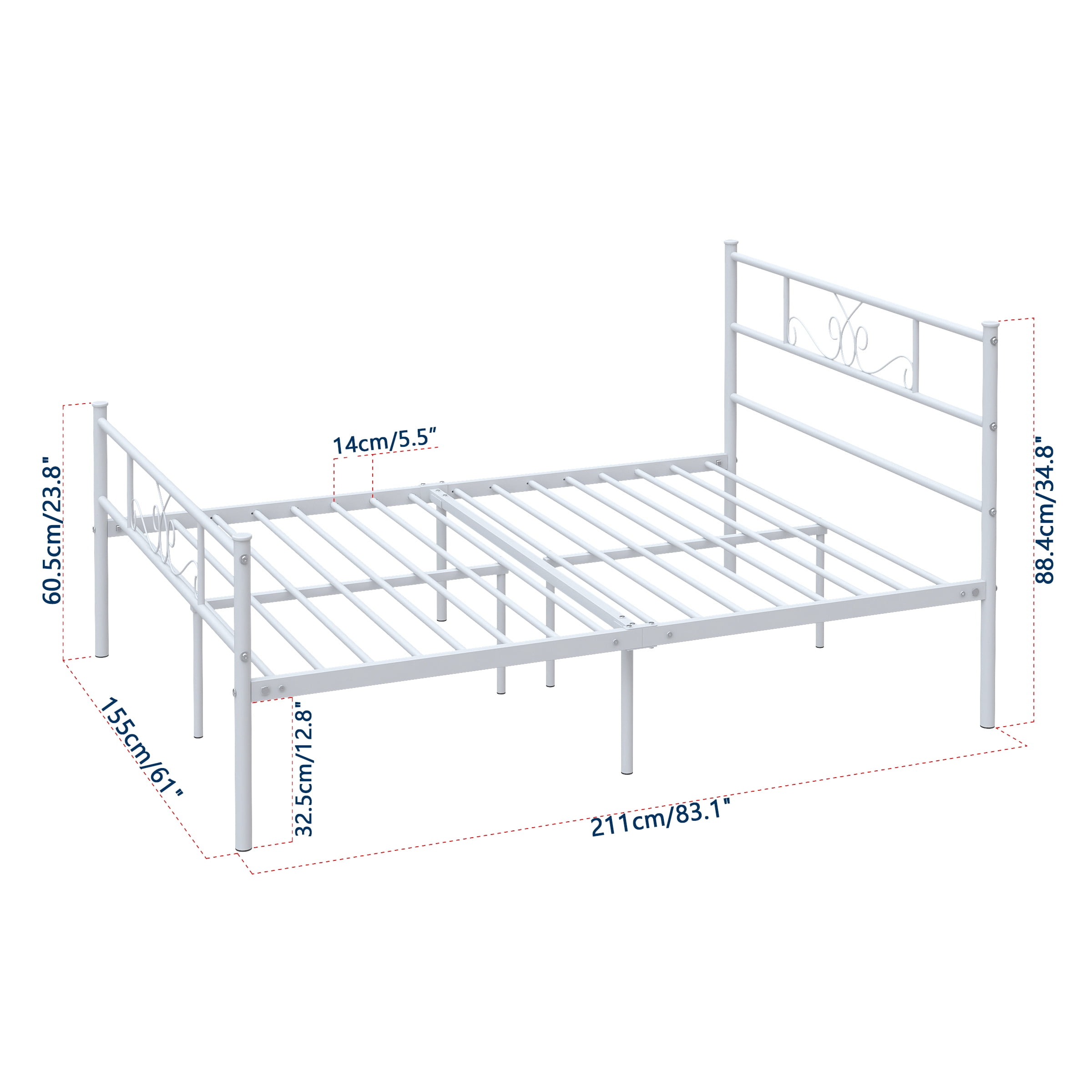 Yoneston Heavy Duty Queen Size Platform Bed Frame with Vintage Scroll Headboard & Footboard, White