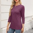 thumbnail image 4 of ABATAB 3/4 Length Sleeve Tops for Women Comfy Business Work Casual Tunic Shirts Solid Color Crew Neck Summer Fall Pullover(Small,Wine), 4 of 6
