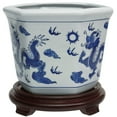 thumbnail image 2 of Oriental Furniture 10" Dragon Blue & White Porcelain Flower Pot, 2 of 6