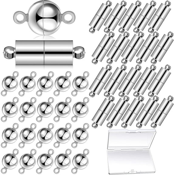 40 Pieces Jewelry Magnetic Clasps Column Round Magnetic Clasps Magnetic Clasp Connectors Magnet Bracelet Extenders Magnetic Locking Clasp for Bracelet Necklace Making (Silver)