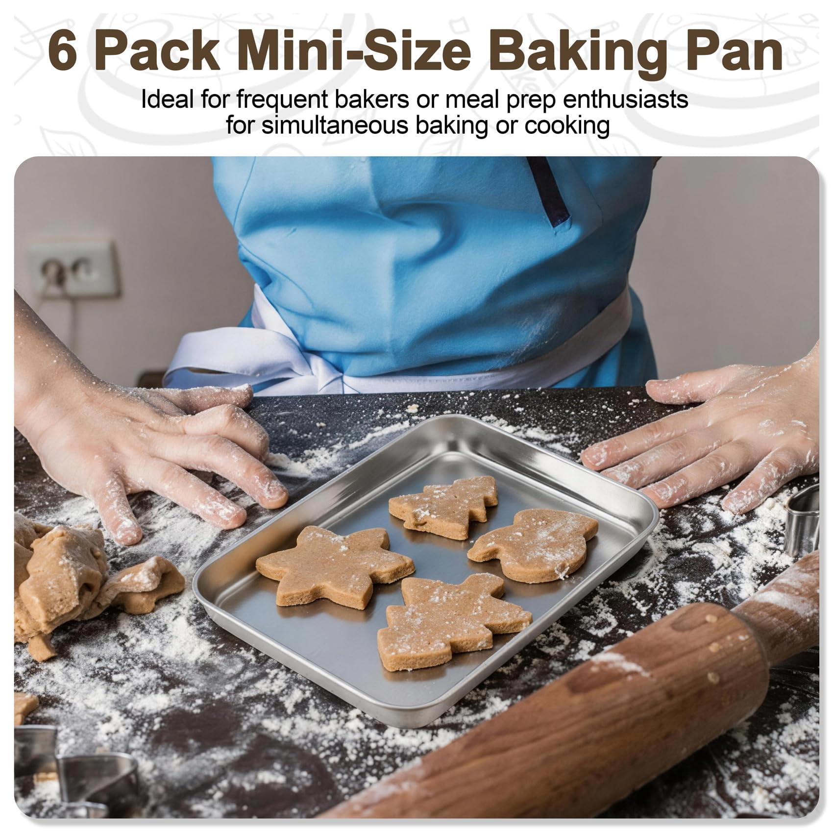 Stainless Steel Baking Sheet Pan Set 6 Count 9.3" x 7" x 1" Multi-Use Bakeware