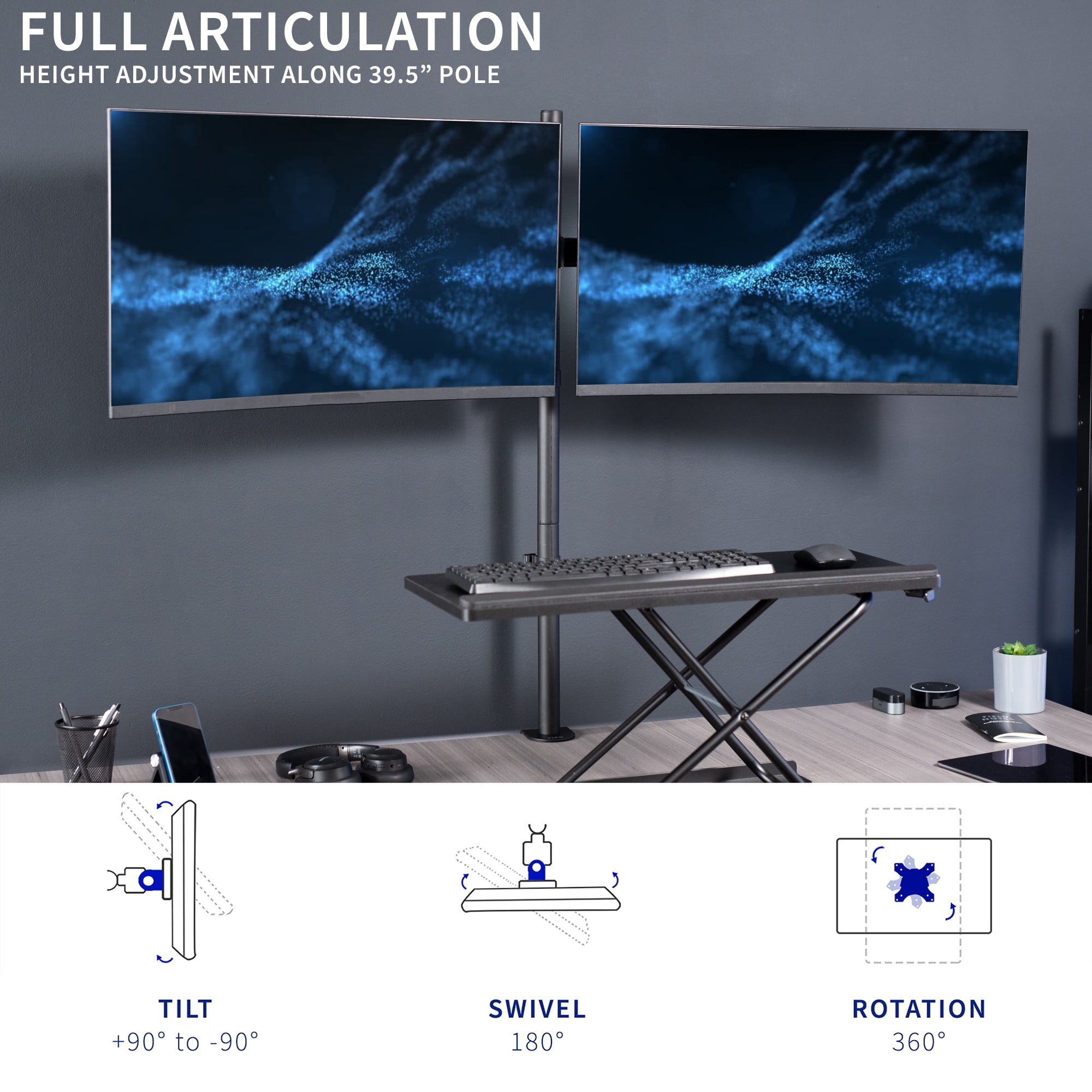 VIVO Extra Tall Telescoping Dual 27" to 38" Ultrawide Monitor Desk Mount Stand
