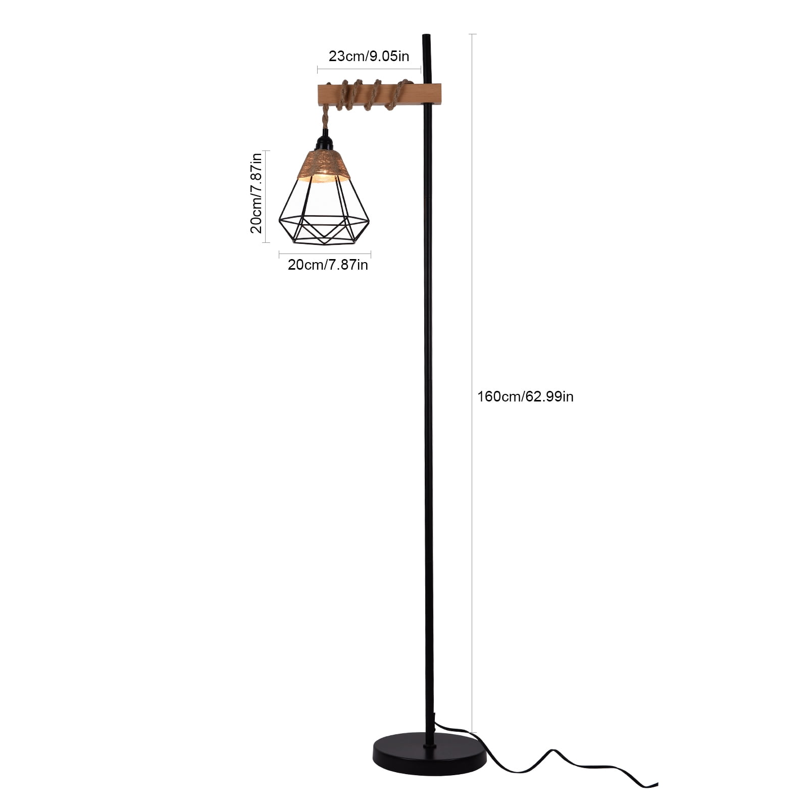 Fichiouy Industrial Floor Lamp with Rattan Lampshade Farmhouse Standing Lamp for Living Room Bedroom Office Dining Room