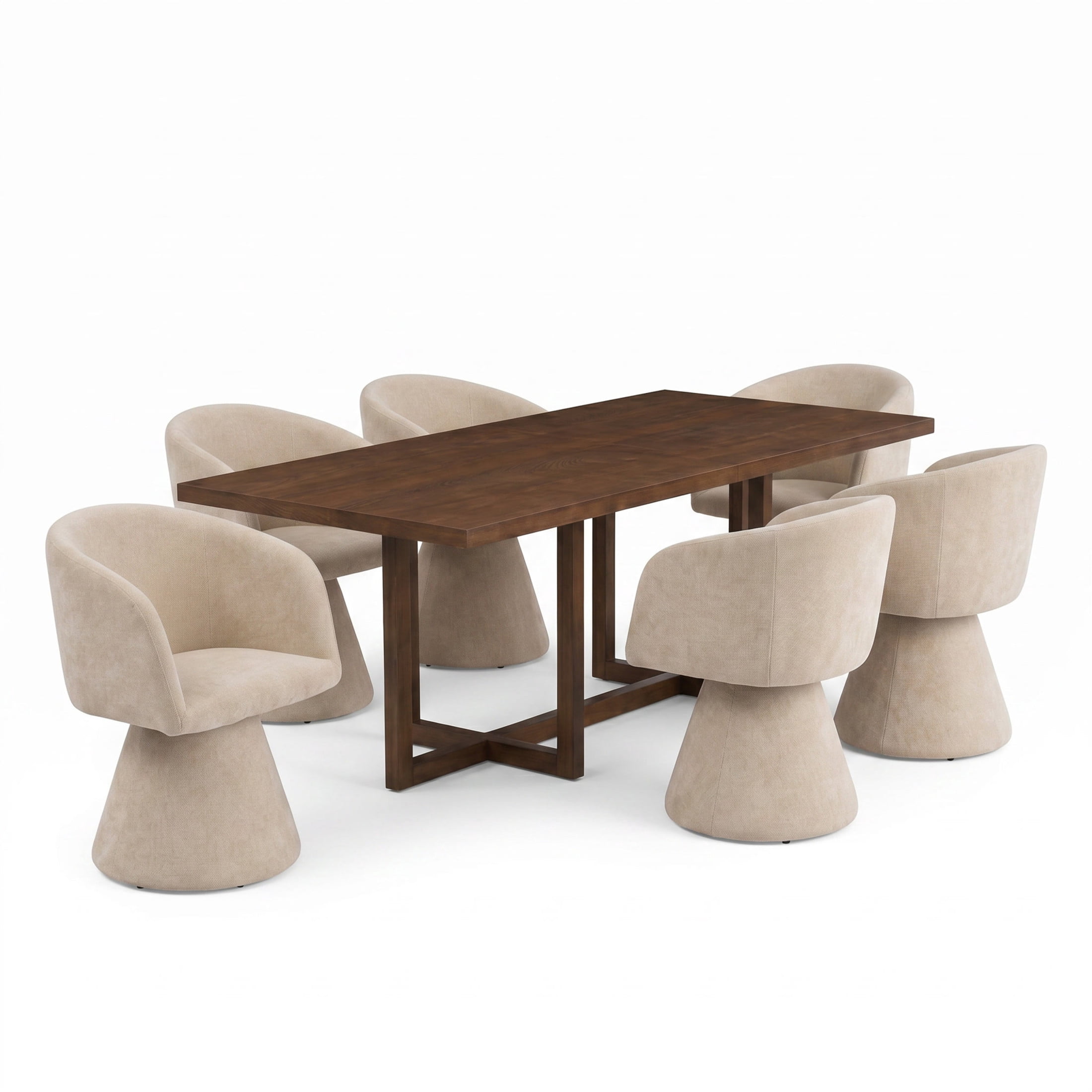 Christopher Knight Home 7-Piece Dining Set, 95" Table with Swivel Upholstered Chairs, Walnut+Oatmeal