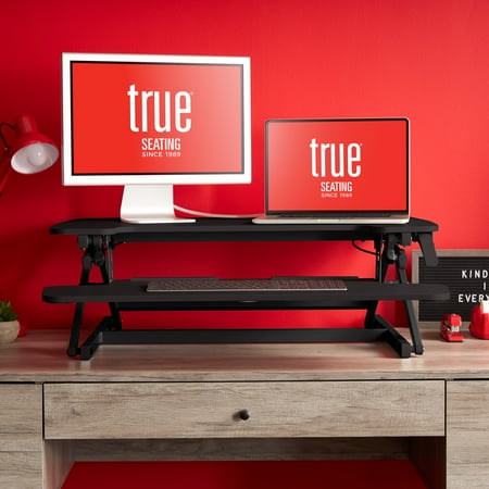 True Seating - Ergo Height Adjustable Standing Desk Converter, Large - Black