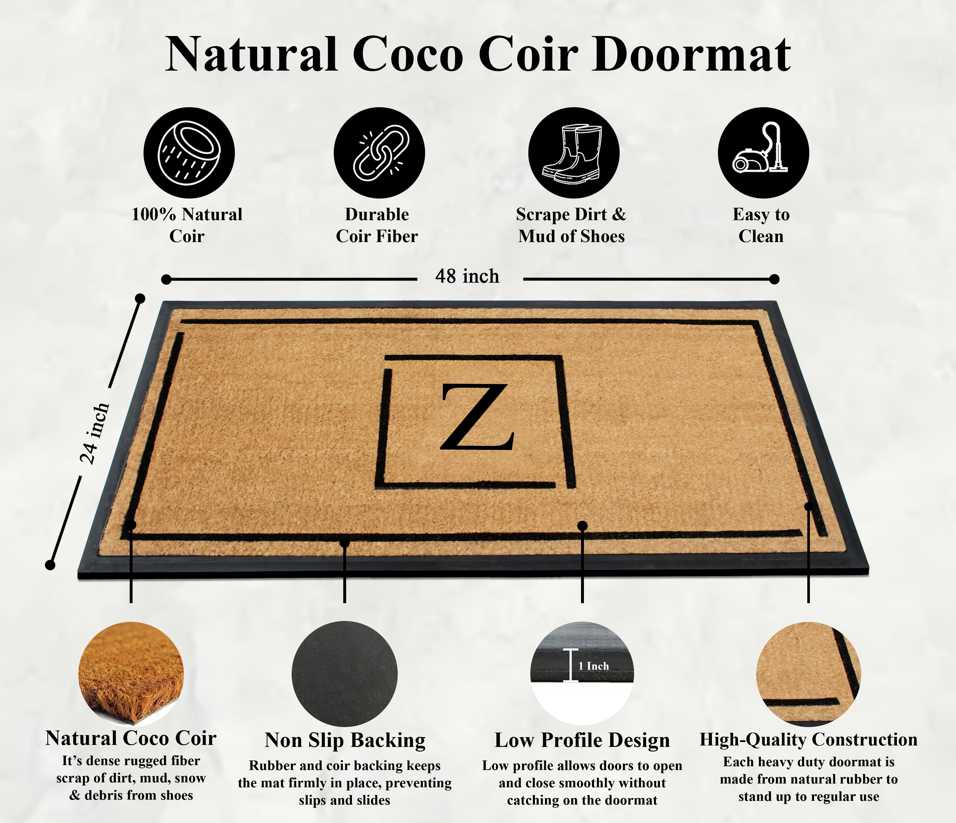A1 Home Collections Hand-Crafted Rubber Coir Doormat Double/Single Door Mat for Outdoor 24x48 inch