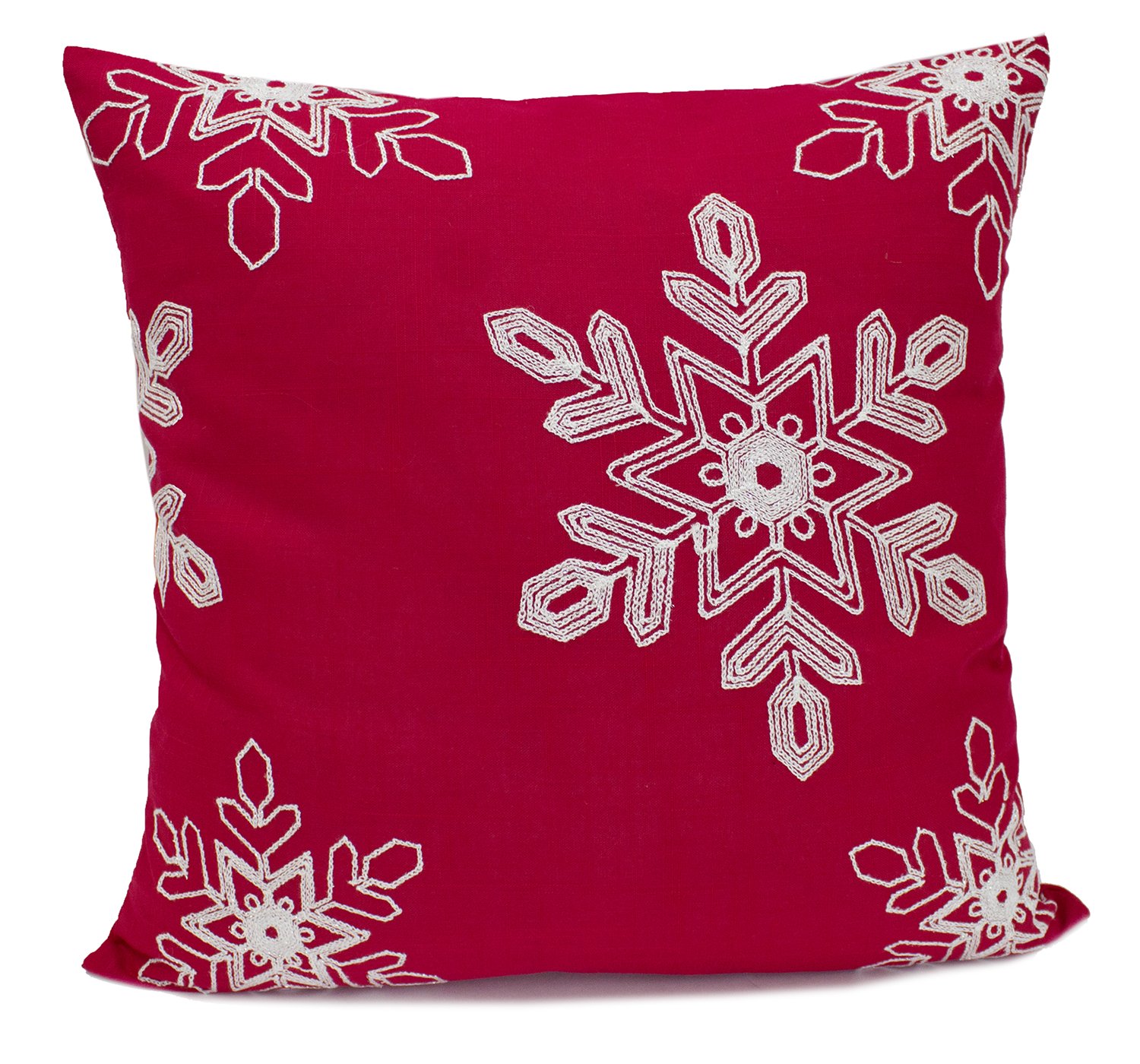 Embroidered White Snowflake Holiday Christmas Red Filled Throw Pillow (18"x18" Pillow Case 