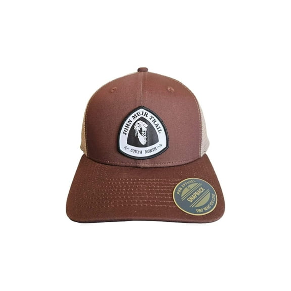 John Muir Trail Snapback Trucker Hat with Official Patch - Brown on Khaki