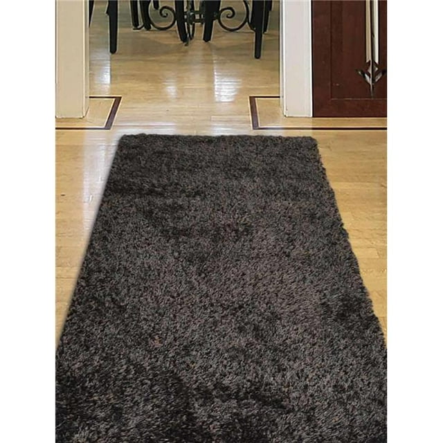 Get My Rugs K00111T0232G25 2 ft. 6 in. x 10 ft. Hand Tufted Polyester Shag Runner Rug, Solid - Black Silver