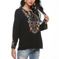 thumbnail image 3 of Grosy Embroidered Tops for Women Long Sleeve V Neck Plus Size Boho Mexican Style Blouse Peasant Tops Women T Shirts Casual Tee Ladies Tunics-M/Black/076/G, 3 of 8
