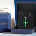thumbnail image 5 of Gem Stone King 925 Sterling Silver Green Nano Emerald and White Moissanite Cross Pendant Necklace for Women | 2.50 Cttw | Gemstone May Birthstone | Oval 6X4MM | With 18 inch Chain, 5 of 6