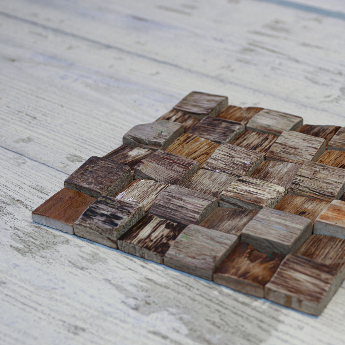 Ekena Millwork 11 7/8"W x 11 7/8"H x 1/2"P Reclaimed Boat Wood Mosaic Wall Tile, Natural Finish (11-Pack)