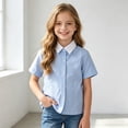 thumbnail image 6 of KPOPLK Big Girls Short Sleeve Button Down Shirts for 2-18 Years Kids Collar School Uniform Blouse Tee Top Size 3-4 Years,Sky Blue, 6 of 9
