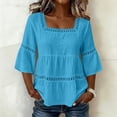 thumbnail image 2 of Womens 3/4 Sleeve Tops and Blouses Daily T Shirts Linen Blend Tops for Women Womens Casual Tops Square Neck Loose Fit Shirts Work Tees Linen Tops for Women Work Clothes Blue S, 2 of 7