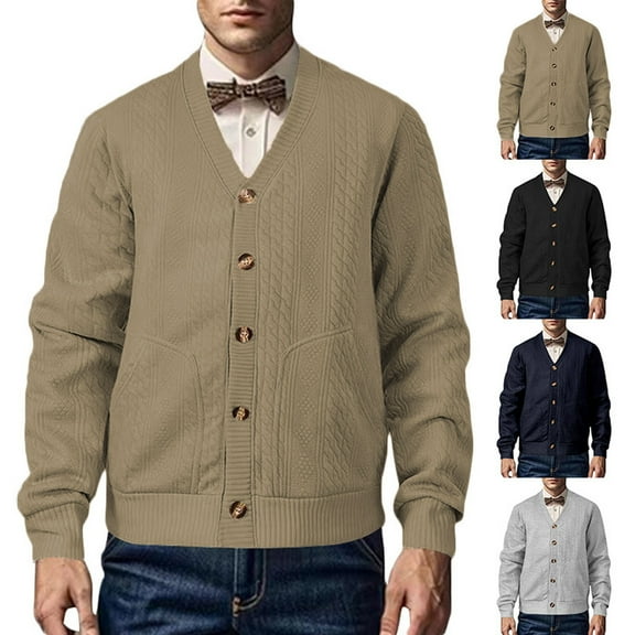 Miluxas Men's Cardigan Sweater Shawl Collar Button Down Knit Blazer Jacket Knitwear Navy