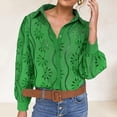 thumbnail image 4 of XFLWAM Women's Eyelet Hollow Out Lace Tops Puff Long Sleeve Button Down Shirts Spring Summer Dressy Causal Business Work Out Blouse, 4 of 9