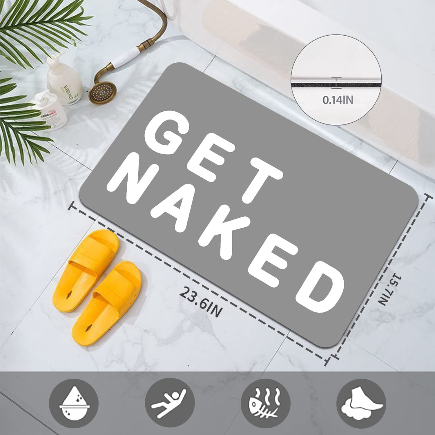 Super Water Absorbent Bath Mat ,Get Naked Bathroom Rugs Non Slip Quick Drying Soft Thin ,Easy Clean Rubber Shower Floor Bathmat Beside Sink Bathtub\u2026