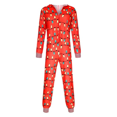 

Blueek Parent-Child Warm Christmas Set Printed Home Wear Pajamas One-Piece Dad Set