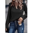 thumbnail image 1 of Women's Black Ribbed Round Neck Knit Long Sleeve Top, 1 of 5